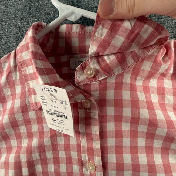 NWT J Crew Women Pink Check Button Up Shirt Long Sleeve Small Cotton Blend Adult - Picture 10 of 14